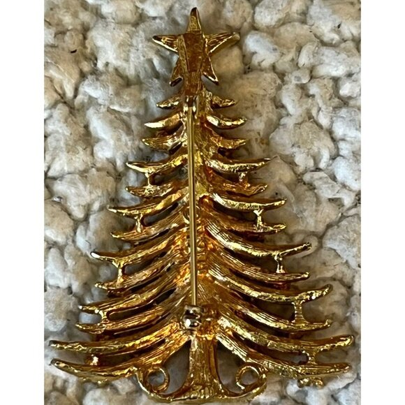Gold-Tone Rhinestone Christmas Tree Pin Brooch Pendant Vintage - Picture 3 of 3